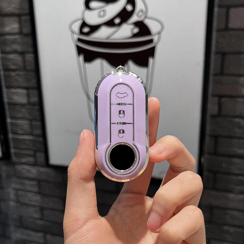 

3 Buttons for Fiat 500 Ducato Panda Punto Gold TPU Car Flip Folding Key Case Cover Remote Key Shell Holder Protecor Keychain фиолетовый