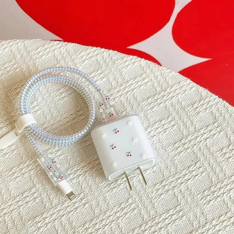 Cherry Frosted Cable Charger Protector Cover For IPad 18W 20W Charger New Data Line Spiral Winder Protective