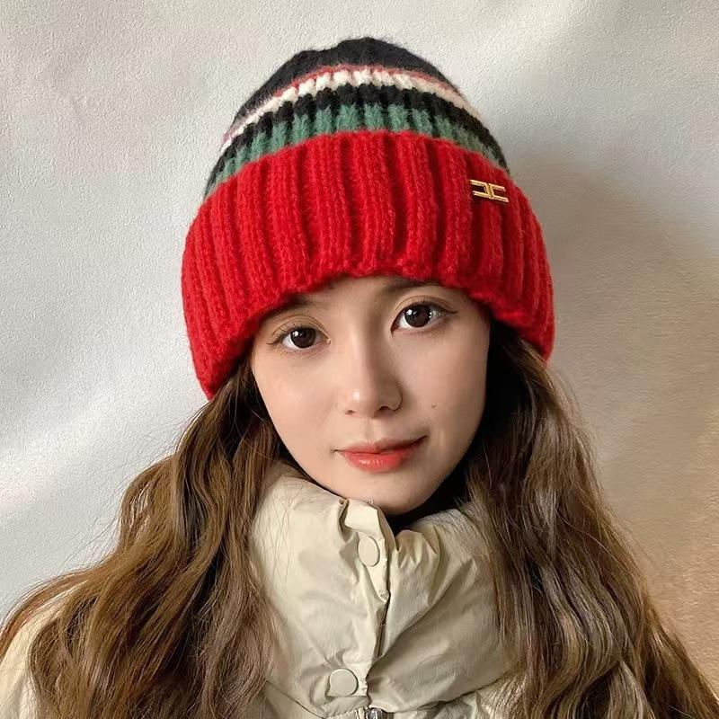 New Wool Hat for Students In Autumn and Winter Warm Cold Hats Fashionable and Versatile Knitted Ear Protection Head Hat for Women Thickened Cold Hat
