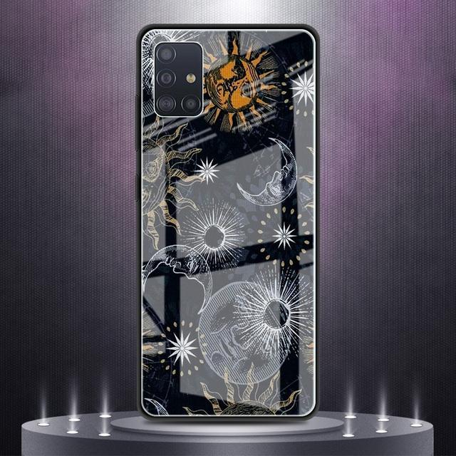 

Стеклянный чехол для телефона Samsung Galaxy A52 A51 A71 A50 A21s A53 A32 A91 A12 A41 A31 A33, закаленный чехол, Модный чехол с изображением Луны Таро Samsung A52 5G(4G)