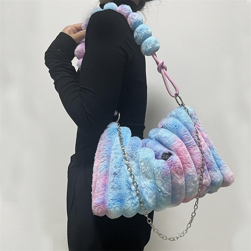 Borsa Tote Grande in Peluche da Donna con Tracolla/Manico Morbida Esterno in Peluche a Strisce Borsa Accogliente per, Viaggio, Uso Quotidiano