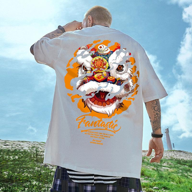 Herren Kurzarm Oversize T-Shirt, Herren weiche reine Baumwolle Sommerbekleidung, Harajuku Y2k Streetwear, Retro-Stil