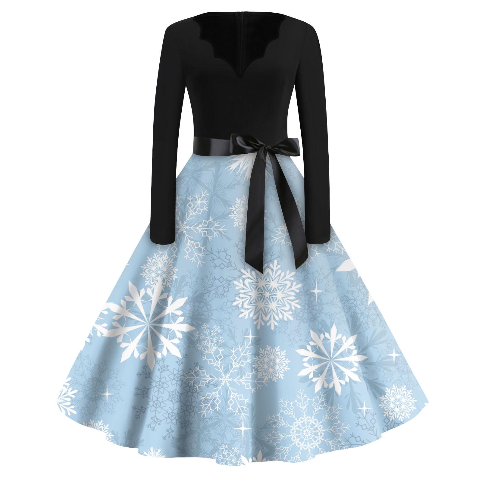 

Женские модные повседневные тонкие рождественские платья с длинным рукавом с v-образным вырезом и принтом S