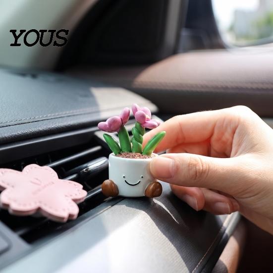 Mini Resin Car Dashboard Ornaments Cute Flower Pot Figurine, Cartoon Planter Ornament Decorative Accessories for Interior Desk Decor, Fairy