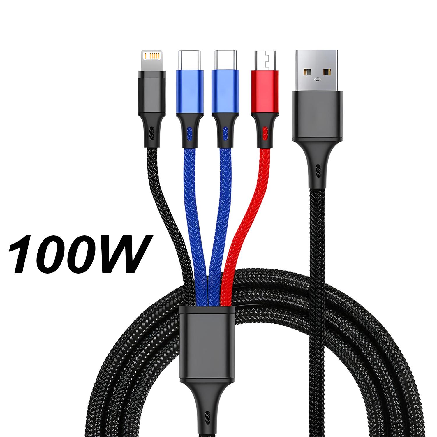 

4 в 1 USB-кабель 3A USB A на Micro USB/Type C для зарядного устройства iPhone, кабель для быстрой зарядки и передачи данных для iPhone 14 11 Xiaomi 1.2m