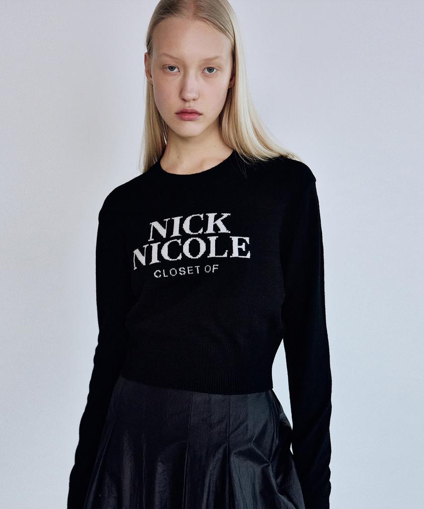Nigaennikol Cashmere Nicole Logo Crop Jacquard Knit_Black