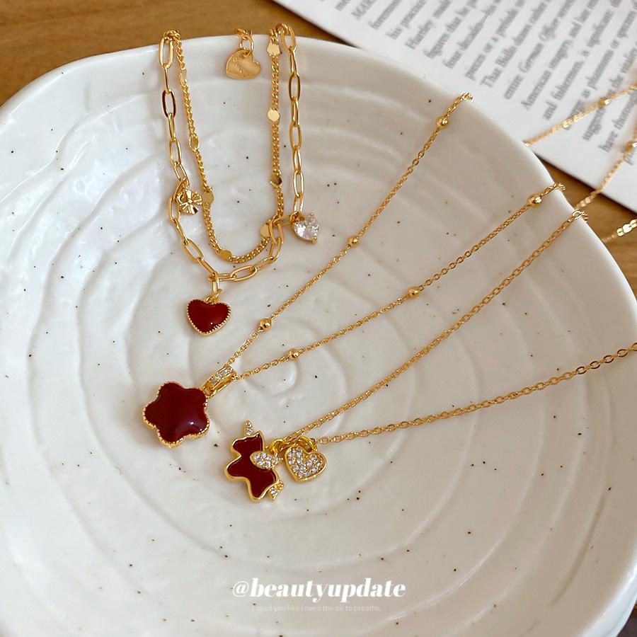 Zircon pony necklace bracelet natal year daily versatile jewelry set light luxury jewelry