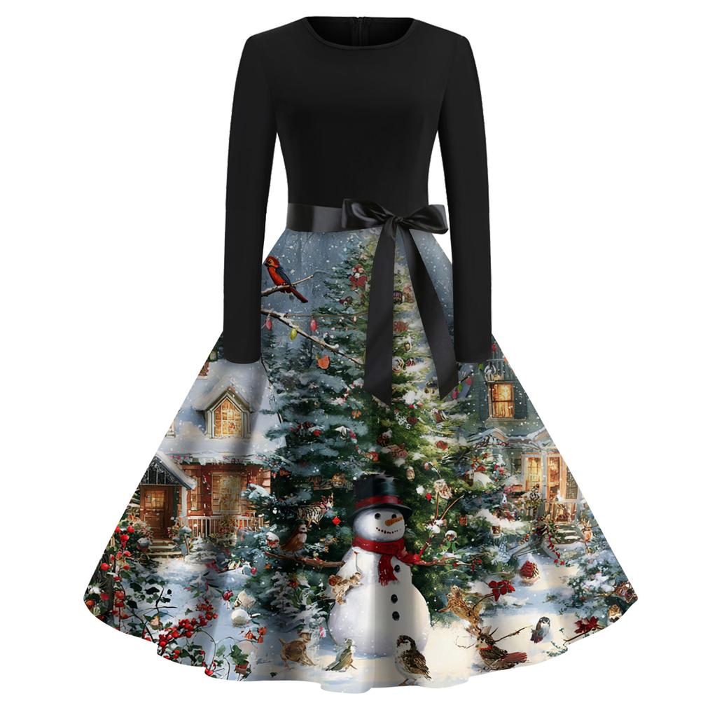 Γυναικείο Μόδα Στρογγυλό Καθημερινό Στενή Γραμμή Χριστουγεννιάτικη Εκτύπωση Μεγάλη Κίνηση Μακρυμάνικο Φόρεμα