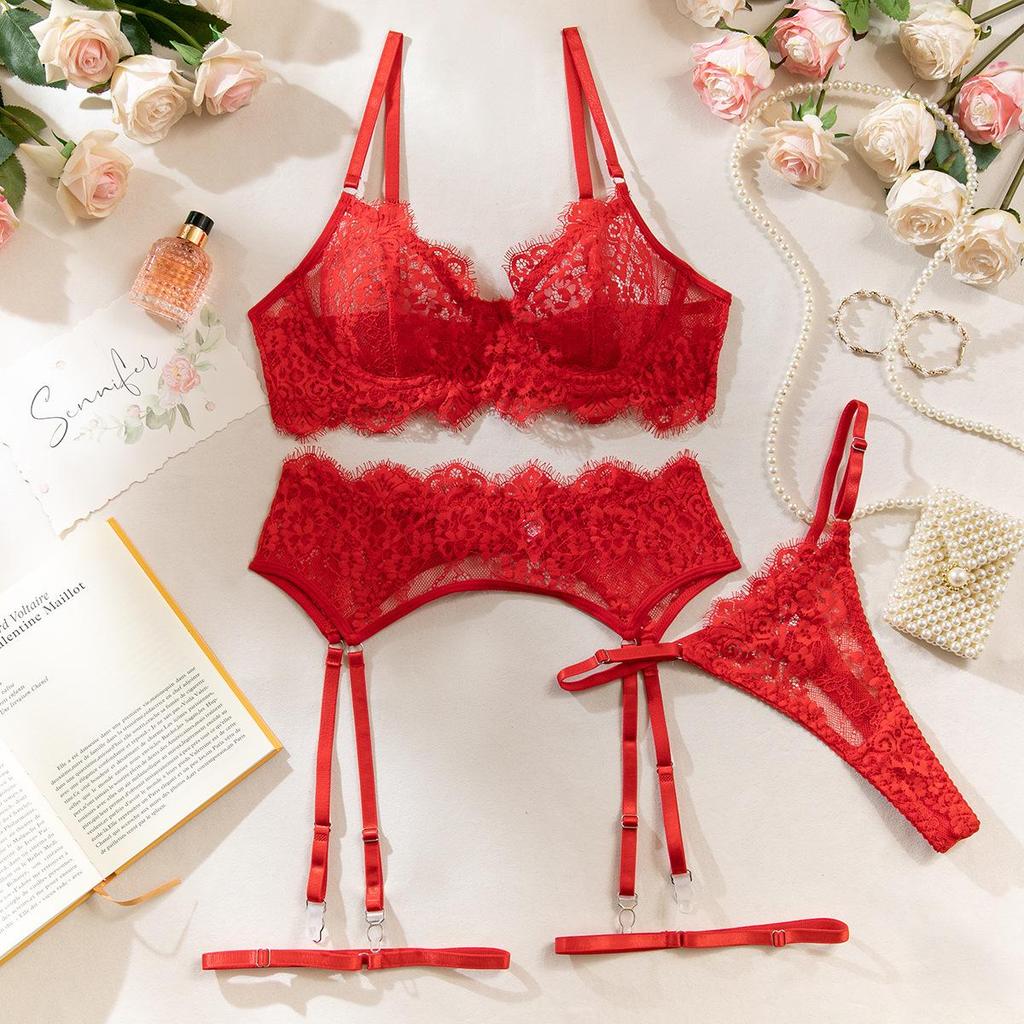 "2024 Hot-Selling French Lace Sexy Lingerie Set - Four-Piece"