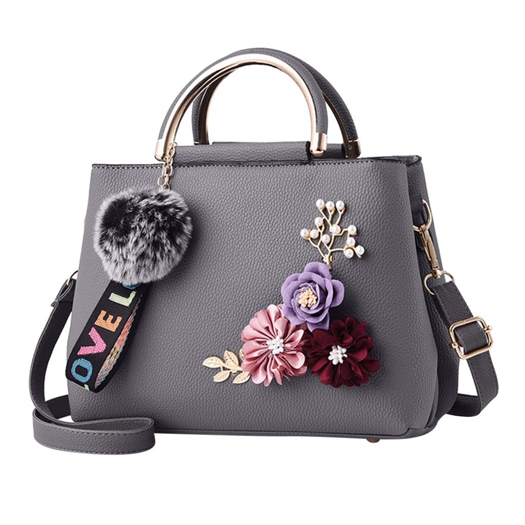 

Женские кожаные сумки через плечо с цветами и клатчем серый