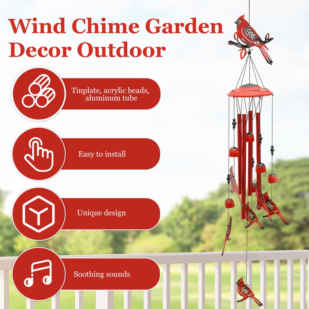 Bird Wind Chime Outdoor Hanging Decor Aluminum Tube Metal Bird WindChimes for Home Patio Tree Garden Porch Yard Decorations