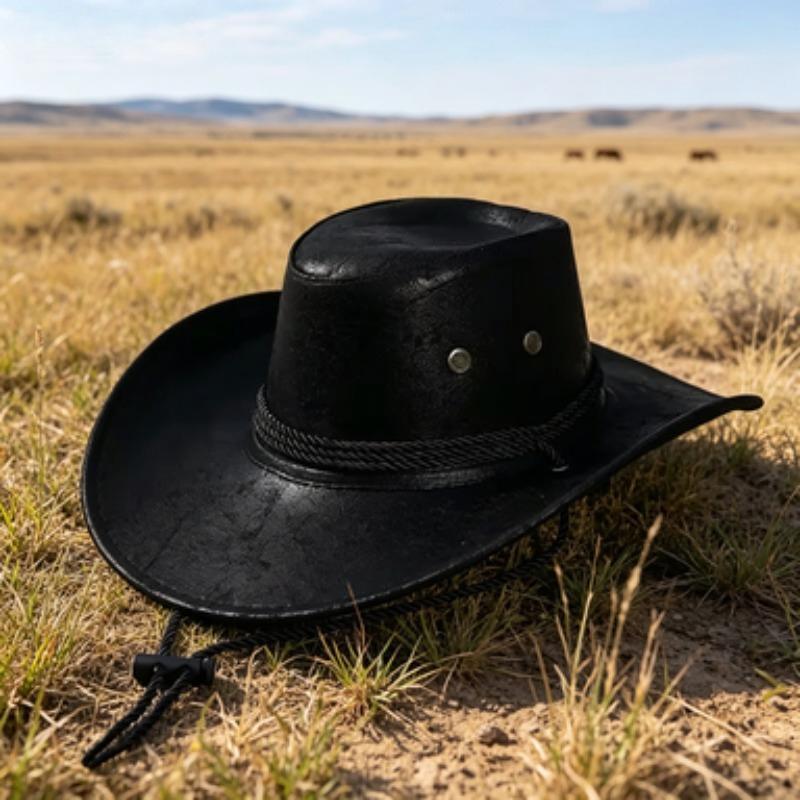 New Western Cowboy Knight Hat Head Retro Outdoor Travel Flat Top Knight Hat Party Hats Cowboy Accessories Men and Women
