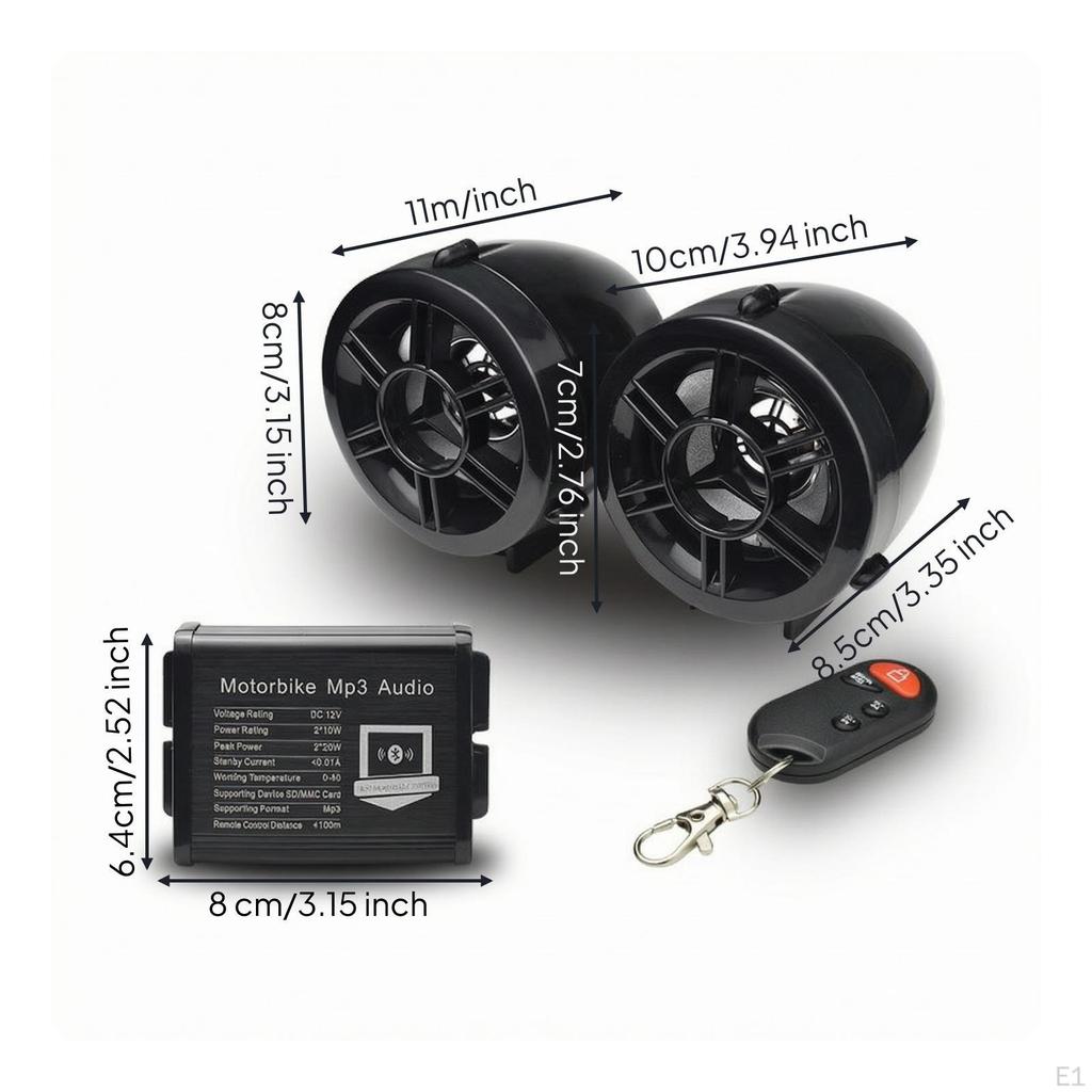 Motorcycle Speakers with Remote Wired ATV UTV Glossy Audio System for