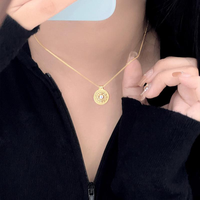 

S925 sterling silver fortune-turning eight-treasure compass necklace, female chinese style retroelegantclassy clavicle chain tl014760 sterling silver