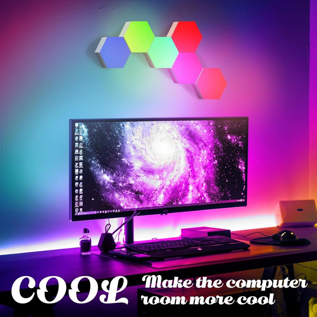 ODISTAR Remote Control Hexagon Wall Light,Smart Wall-Mounted Touch-Sensitive DIY Geometric Modular Assembled RGB Led Colorful Light with