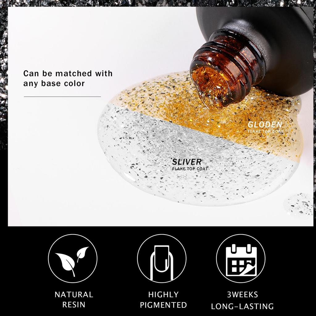 JTING Hot Popular Gold Silver Foil Flake Top Coat Gel Polish OEM ODM Private Label Flake Nail Gel Esmaltes En Gel Efecto Flake