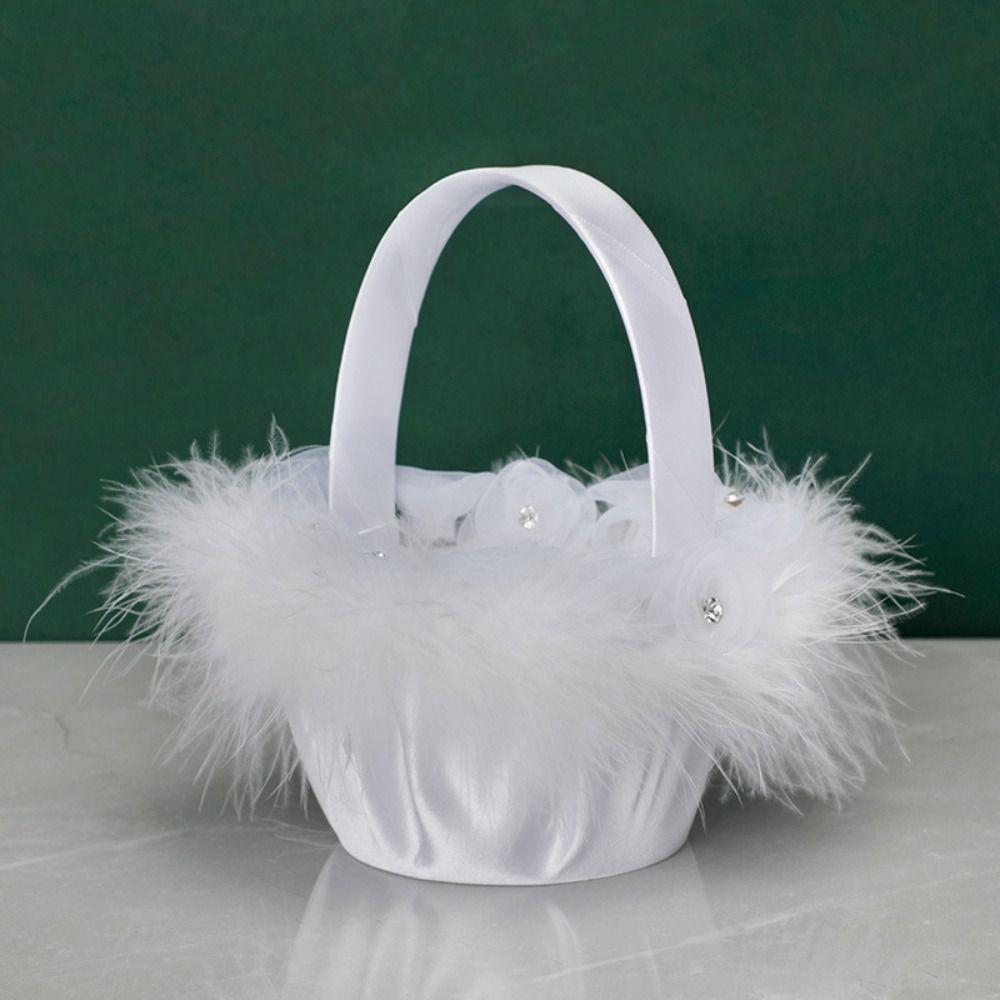 

Ручная корзина для девочек с белыми цветами, жемчужная, для украшения вечеринки, новая свадебная корзина 3