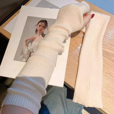 Y2K Women Knitted Arm Warmer Long Fingerless Gloves Mitten Winter Solid Arm Sleeve Fashion Casual Soft Girls Clothes Punk Gloves