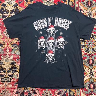 Guns N Roses Christmas T-Shirt Vintage Rock Black Size L