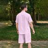 Stand-up Collar Button Short-sleeved T-shirt, Shirt And Shorts Set