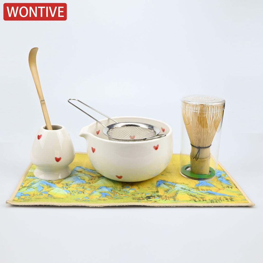4/5/6 Stück Sets von herzförmigen Matcha-Schalen und Matcha-Schlägern, Japanische frische Matcha-Werkzeug-Sets und Matcha-Schalen