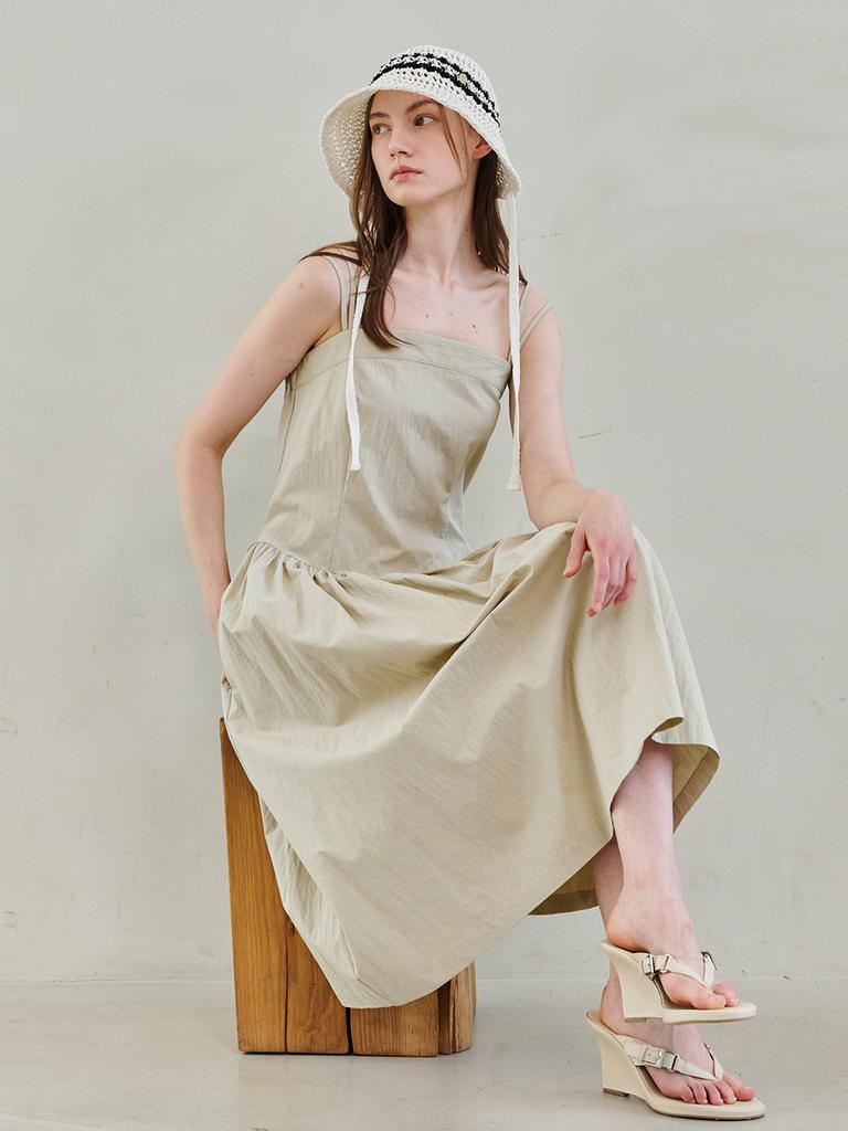 NOUVE Bustier Low Waist Shirring Dress - Beige