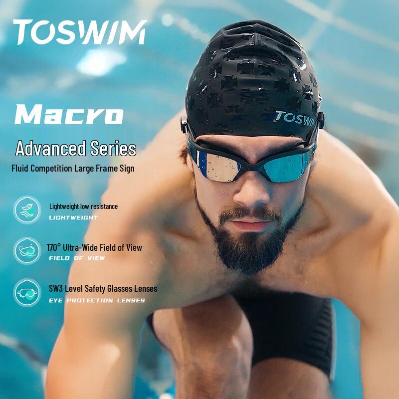 TOSWIM Unisex Wide-View Anti-Fog HD Coated Swimming Goggles
