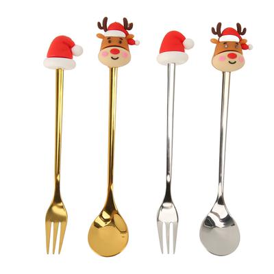 4Pcs Christmas Spoons and Forks Set Stainless Steel Cartoon Funny Mini Tableware Flatware Christmas Cutlery Set for
