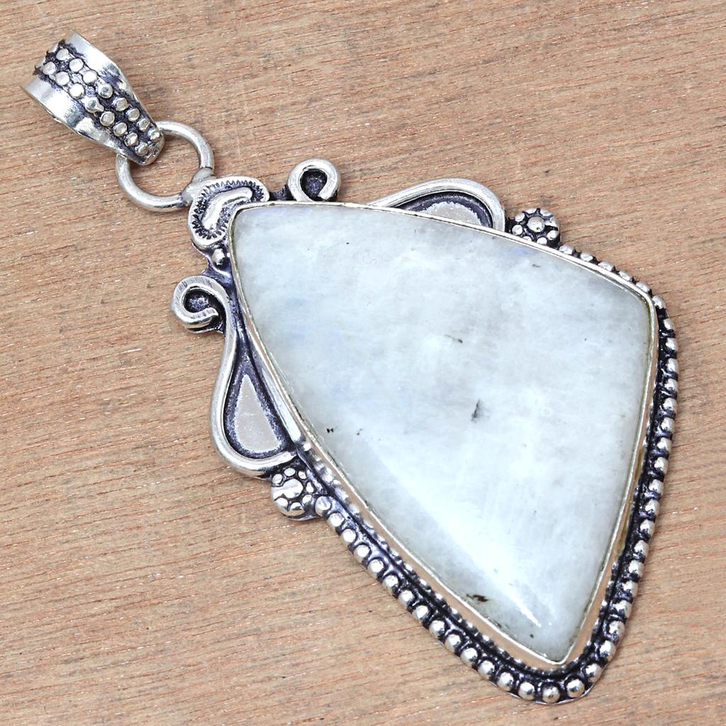Pendant Moonstone Cabochon Gemstone Valentine'Day Gift Silver Jewelry 2.25"
