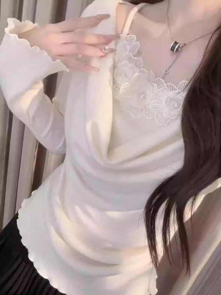 Purple Off-Shoulder Long-Sleeve Slim-Fit Knit Camisole for Women