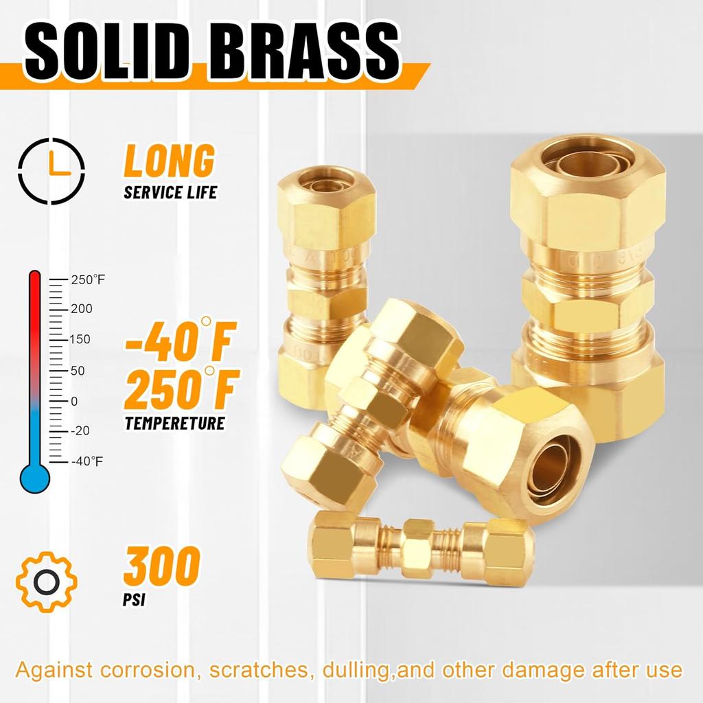 53 PCS DOT Brass Compression Air Brake Nylon Tubing Fittings,Straight Union Fitting Assortment Kit 1/4" 1/8" 3/8" 1/2" 5/8" for Truck or Industrial