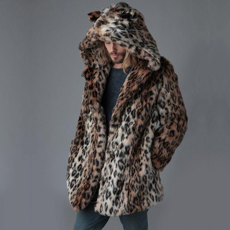 Cappotto di pelliccia da uomo nuovo autunno e inverno modello leopardato cappotto di media lunghezza giacca a vento calda e ispessita da uomo casual