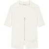 Embroidered Logo V-Neck Zip Short Sleeve Knit Top Women Tops Ivory J223933-YBI