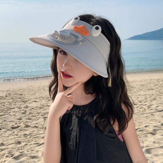 Kids Hat with Built-in Fan Cartoon Shape Oversized Brim UV-Resistant Sun Hat Cartoon Style Adjustable Wind Speed Hat