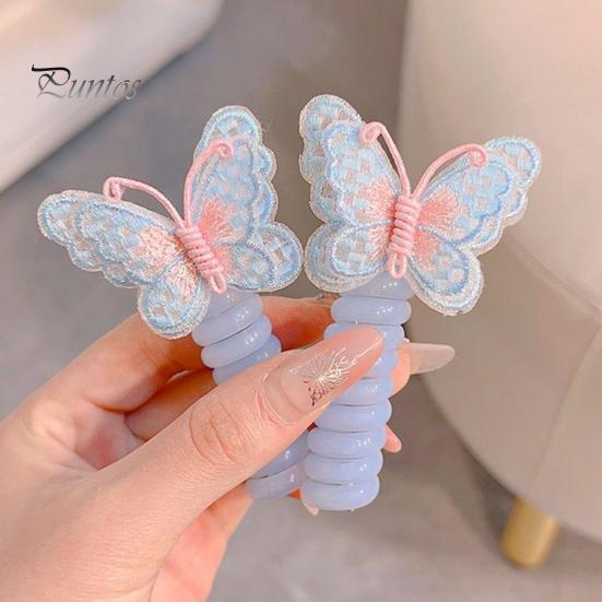 Children Hair Rope Butterfly Decor Telephone Coil Smooth Cartoon Design Reusable Ponytail Holder High Elasticity Girl Hair Band Hair Styling Tool