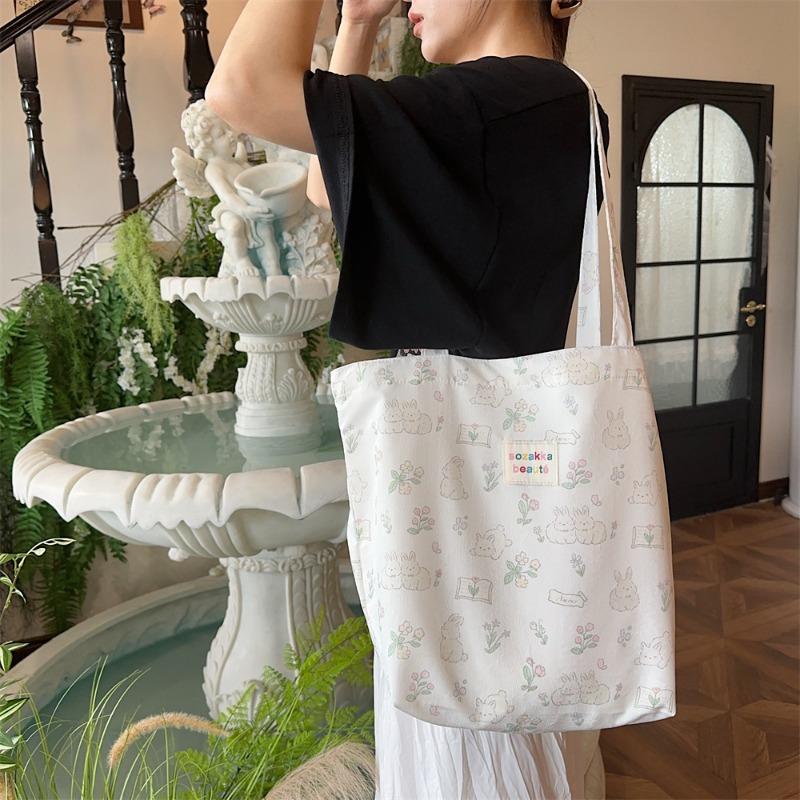 Wind Cartoon Embossed Canvas Bag Casual Shoulder Bag Cloth Bag Girl Out Shopping Handbag Bag