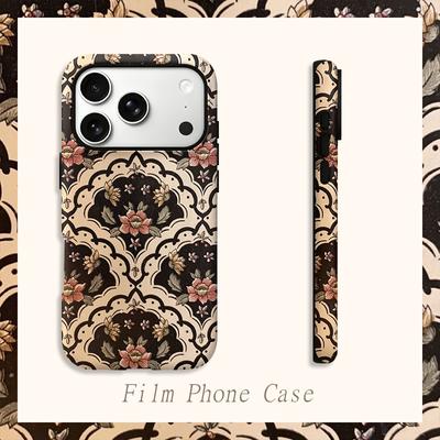 Geometric Vintage Botanical Floral Scallop Tile Motif Abstract Pattern Retro Film Aesthetic Protective Cover For iPhone 14 15 16 Pro Max Plus Case