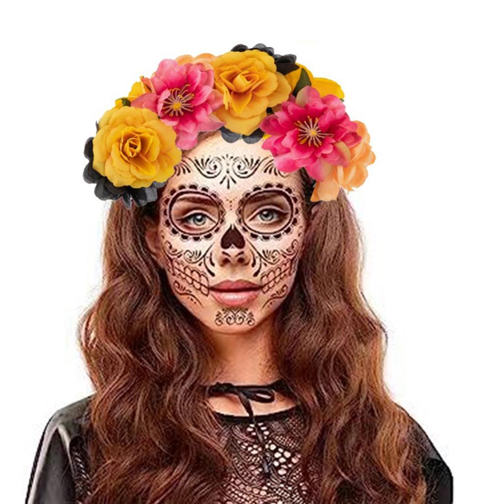 Delicate Flower&Skull Hairband Thin Side Hairband Flower Shape Headband for Girls Hairband with Veil Decor