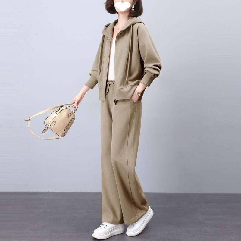 Plus Size Spring Casual Sports Suit Women's Fashion Hooded Thin Sweater Trousers Two-piece Suit