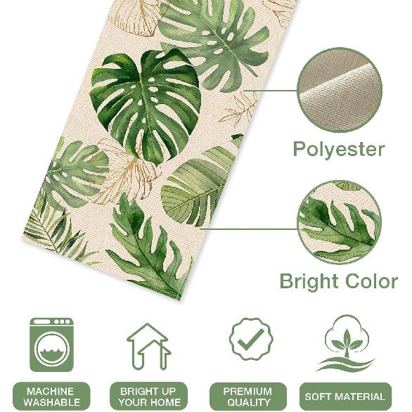 Seliem Summer Palm Leaves Tropical Greenery Table Runner, Monstera Home Kitchen Dining Plant Decor, Spring Seasonal Decorations Indoor Outdoor Hawaii