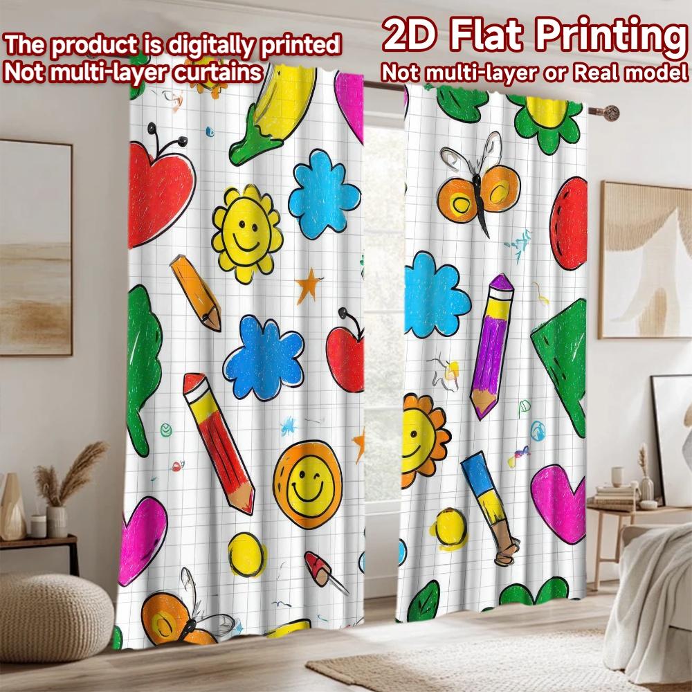 2D flat Photography Backdrop Photography Banner Colorful Doodles Mix 100% Polyester Holiday Decorations for Door, wall, and