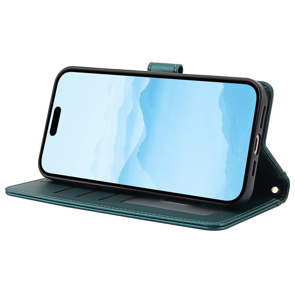 SY-003 For iPhone 14 Pro Case PU Leather Stand View Phone Wallet Cover with Hand Strap