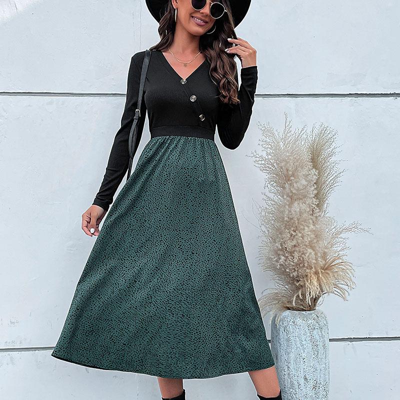 2025 autumn and winter women's new long-sleeved color matching dress