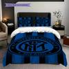 Strisce Blu Emblema Nero: Biancheria da letto con design iconico dell'Inter (1 * copripiumino + 2 * federa, senza nucleo) Set biancheria da letto regalo di Natale compleanno