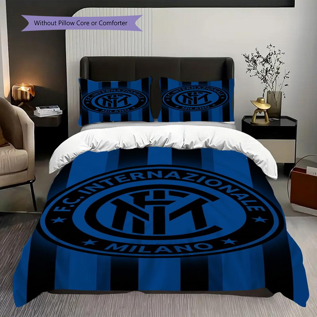 Strisce Blu Emblema Nero: Biancheria da letto con design iconico dell'Inter (1 * copripiumino + 2 * federa, senza nucleo) Set biancheria da letto regalo di Natale compleanno