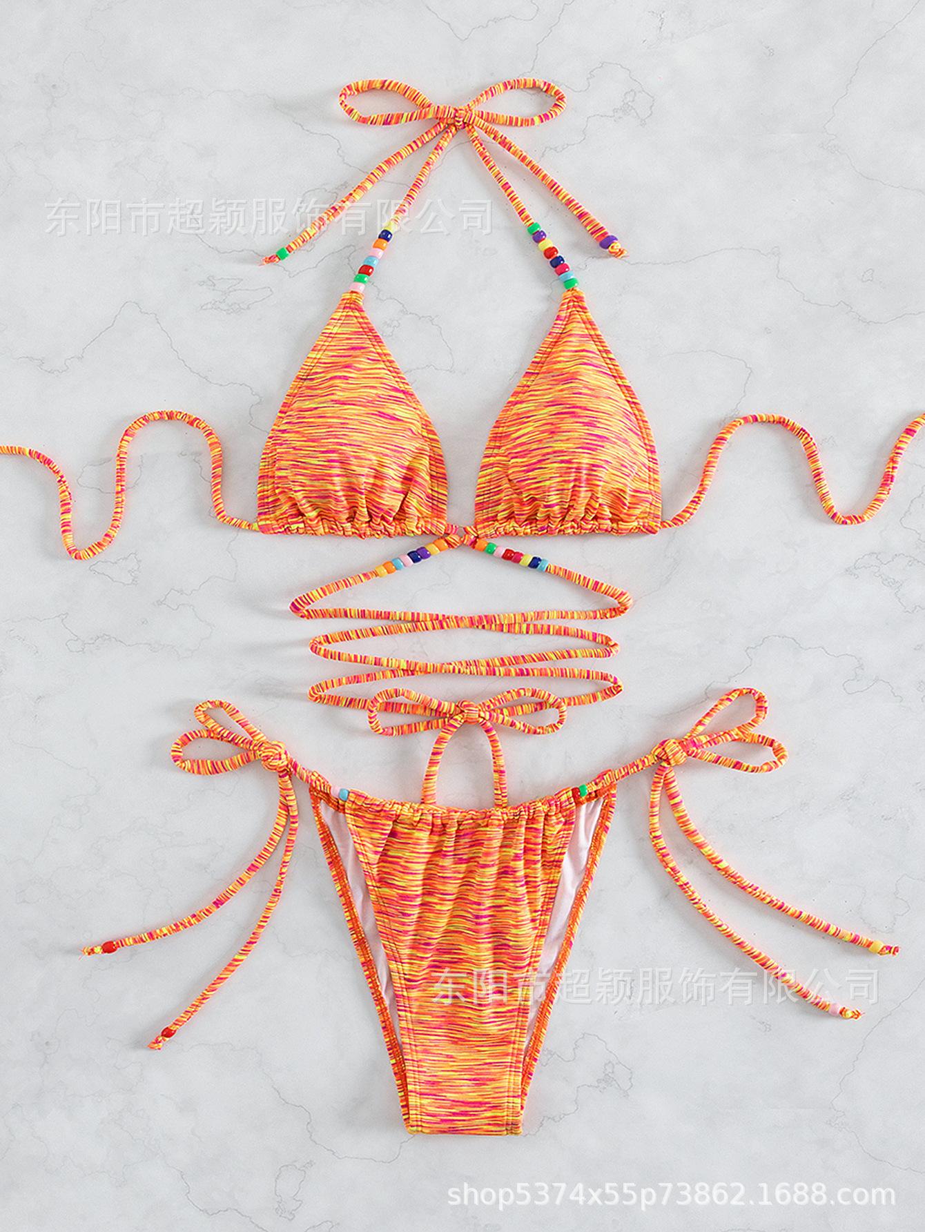 New European And American Cross-Strap Three-Point Sexy Bikini Color Split Swimsuit Women L
