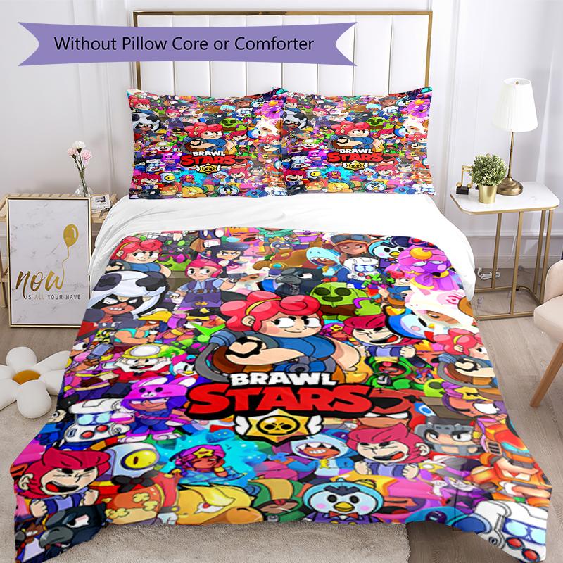 3pcs Brawl Stars Bedding Set Duvet Cover Closure Includes 1 Duvet Cover & 2 Pillowcases, Soft and Comfortable for All Seasons.