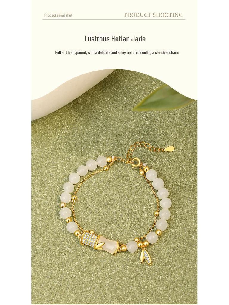 Xingcheng S925 Hetian Jade Bamboo Double Bracelet - Chinese Niche Style Jewelry