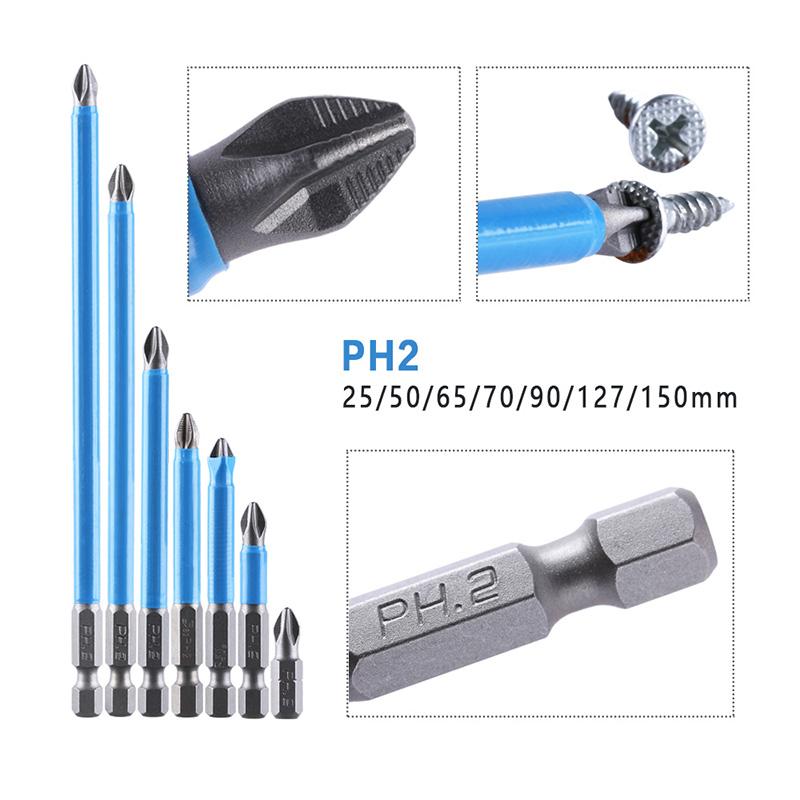 Set 7 bucăți magnetice anti-alunecare pentru șurubelnițe - Biți Phillips PH2 25mm-150mm pentru unelte de mână