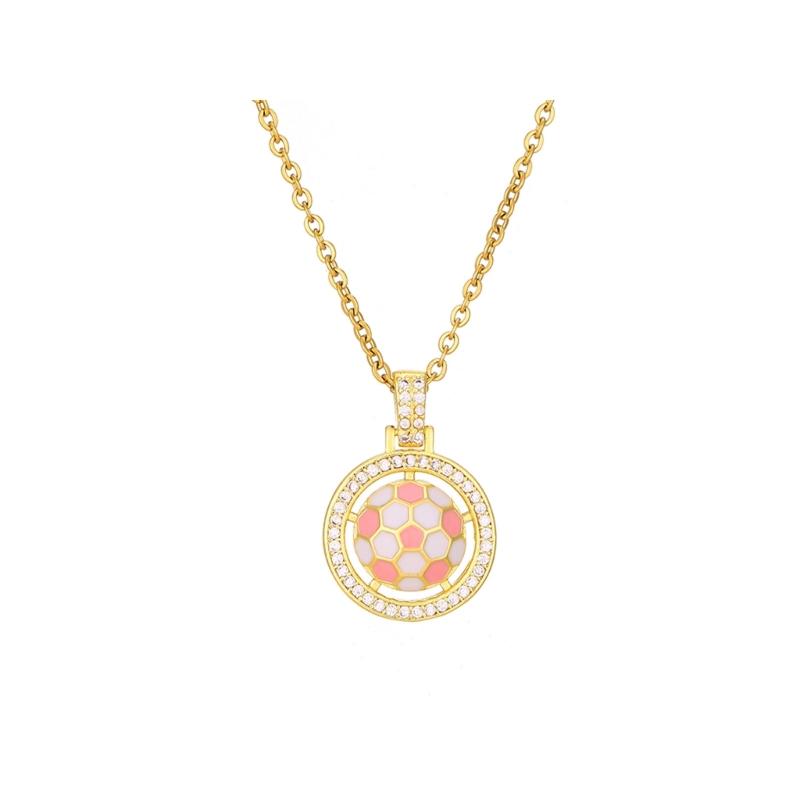 Football Pendant Necklace with Gold Tone Chain and Frame, 41-50 Cm Jewelry Metal Texture for Daily Styling, Game Day Wear and Gifts